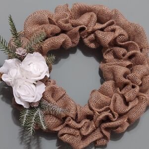 Elegant Burlap Wreath with White Accents
